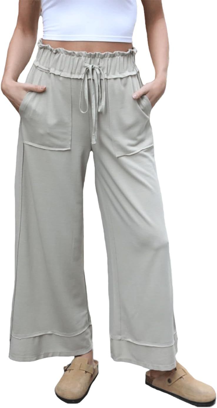 Damen Modische Palazzo-Hose mit elastischem Bund und praktischen Taschen EB