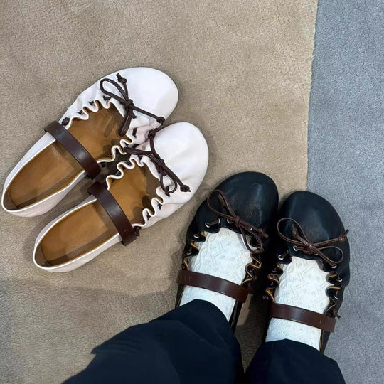 Damen elegante Ballerinas mit modischem Riemen und rutschfester Sohle EB