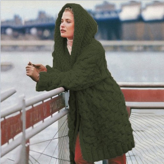 Damen Großer Strickcardigan mit weichem Material und praktischer Kapuze EB