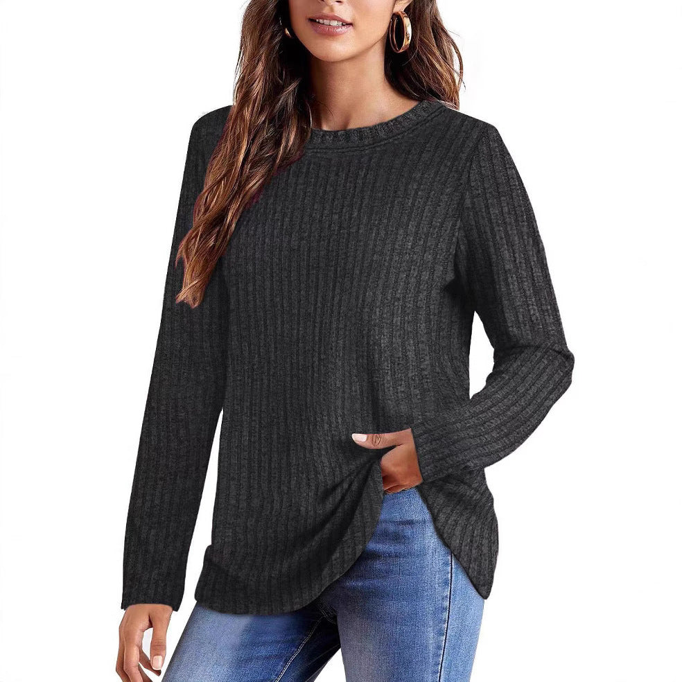 Damen Geripptes Feinstrick-Longsleeve mit Rundhalsausschnitt und asymmetrischem Saum EB