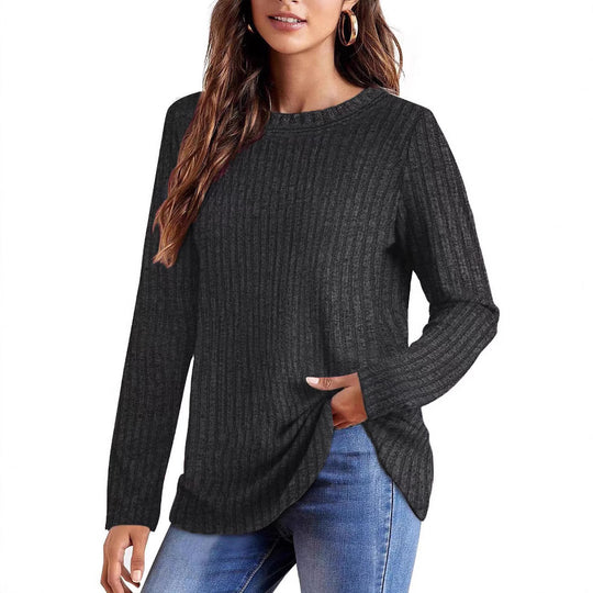 Damen Geripptes Feinstrick-Longsleeve mit Rundhalsausschnitt und asymmetrischem Saum EB