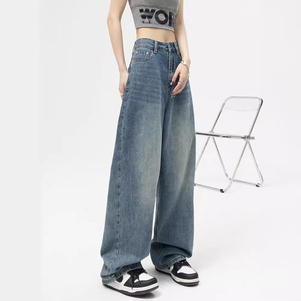 Damen Weit geschnittene Relaxed-Fit Jeans mit hohem Bund und lässigem Waschstil EB