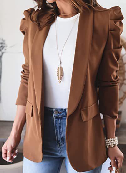 Damen Modischer Blazer mit angeschnittenen Puffärmeln und praktischen Taschen EB