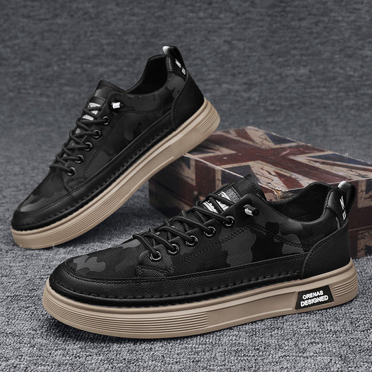 Herren Lederoptik-City-Sneaker mit gepolstertem Fersenkragen und langlebiger Plateau-Gummisohle EB