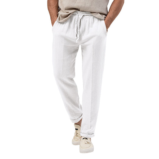 Herren nan entspannte Crinkle-Freizeithose mit Elastikbund Kordelzug geradem Bein und Eingrifftaschen EB