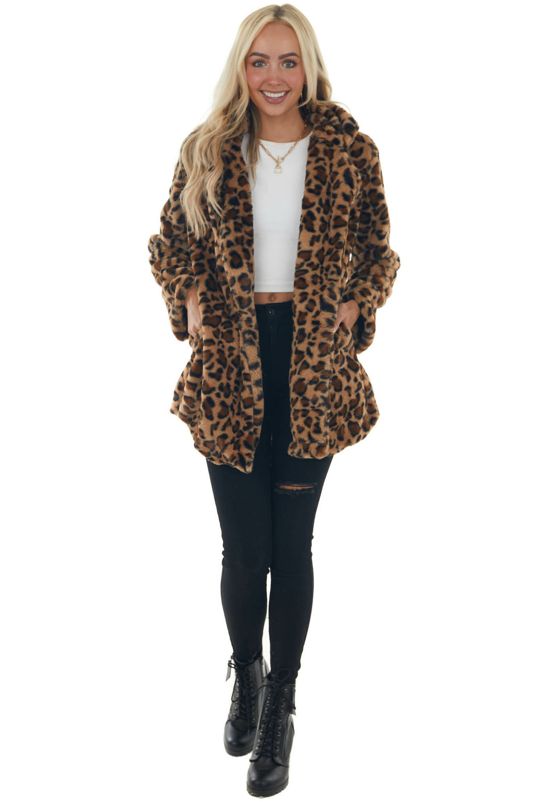 Damen Modische Kuscheljacke im Leopardenmuster EB