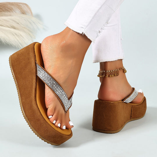 Damen Wedge-Pantoletten mit glitzernden Riemen und bequemer Sohle EB
