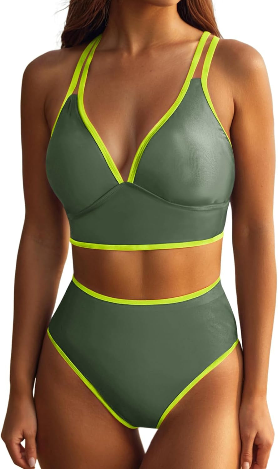 Damen Bikini-Set mit elegantem Hochgeschnittenen Höschen und verstellbaren Trägern EB
