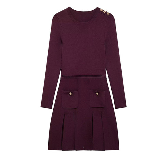 Damen Strickkleid mit dekorativen Knopfdetails und praktischen Taschen EB