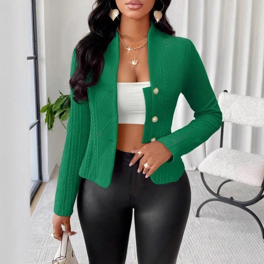 Damen Mode Blazer mit strukturiertem Design und glänzenden Knöpfen EB