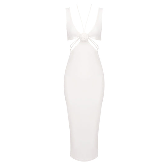 Damen figurbetontes Kleid mit raffinierten Rückendetails und floralem Akzent EB