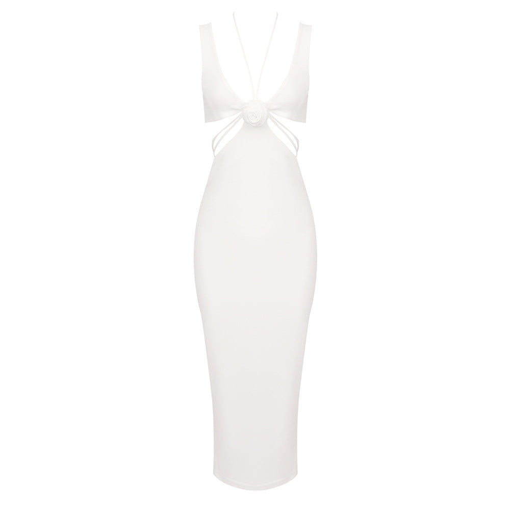 Damen figurbetontes Maxikleid mit verspieltem Design und raffinierten Trägerdetails EB