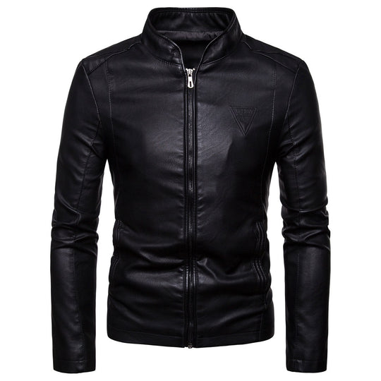 Herren Kunstlederjacke mit modernem Stehkragen und seitlichen Reißverschlusstaschen EB
