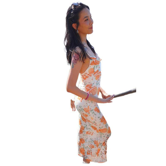 Damen Langärmliges Sommerkleid mit floralen Designelementen und hochwertiger Drapierung EB