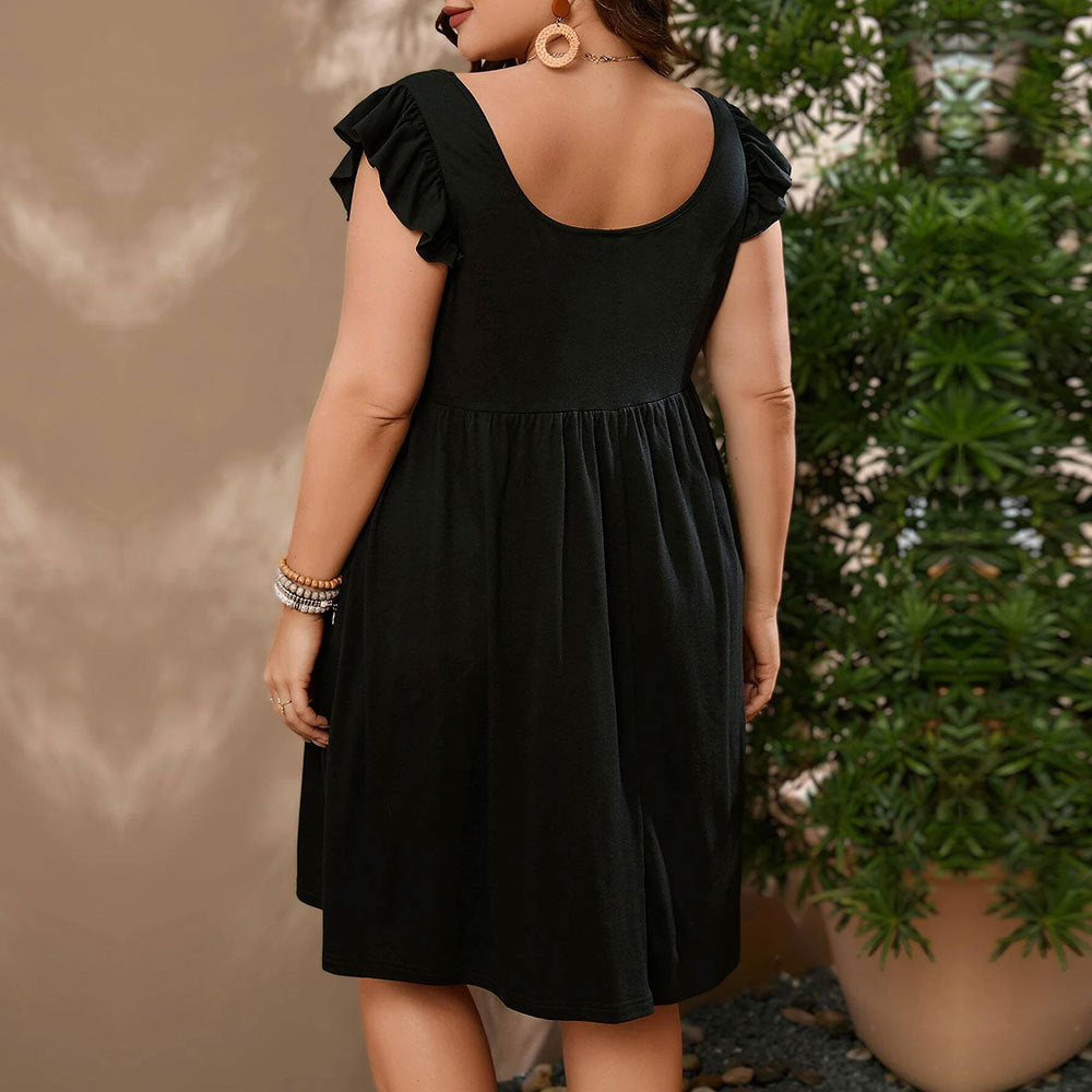 Damen Freizeit Kleid mit voluminösen Rüschenärmeln und Knopfdetails EB