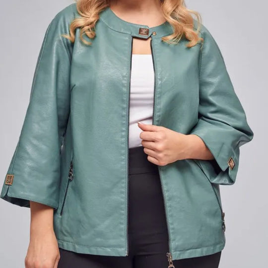 Damen modische Kunstlederjacke mit einzigartigem Schnitt EB