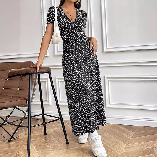 Damen Maxi-Kleid mit Blumenmuster und V-Ausschnitt EB