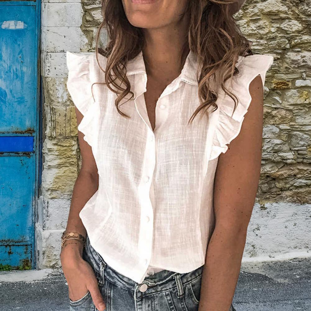 Damen Bluse mit Rüschendetails und Knopfleiste EB