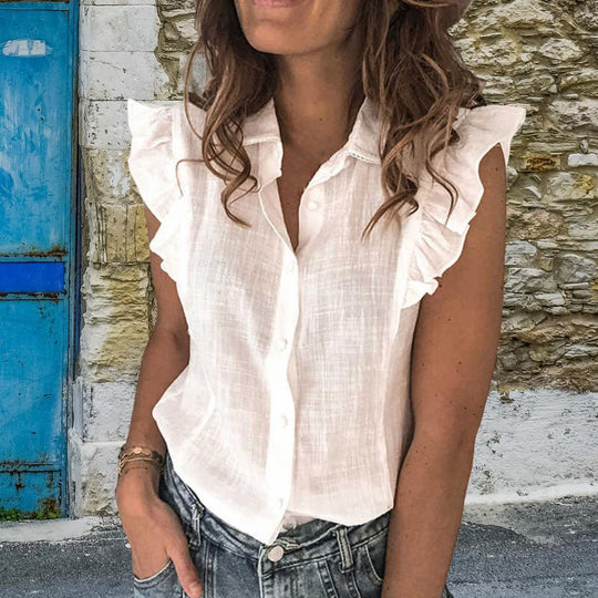 Damen Bluse mit Rüschendetails und Knopfleiste EB