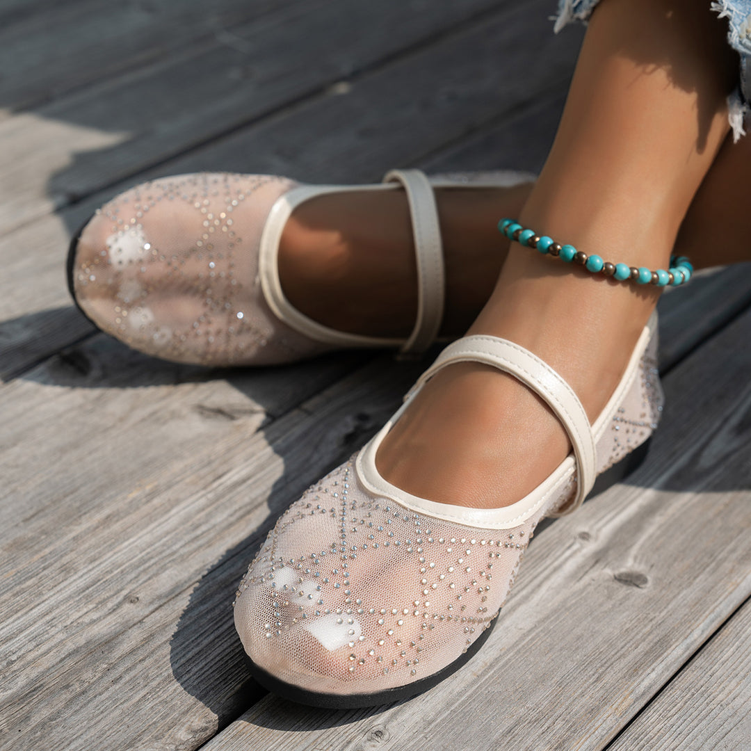 Damen elegante Ballerinas mit floralen Applikationen und rutschfester Sohle EB