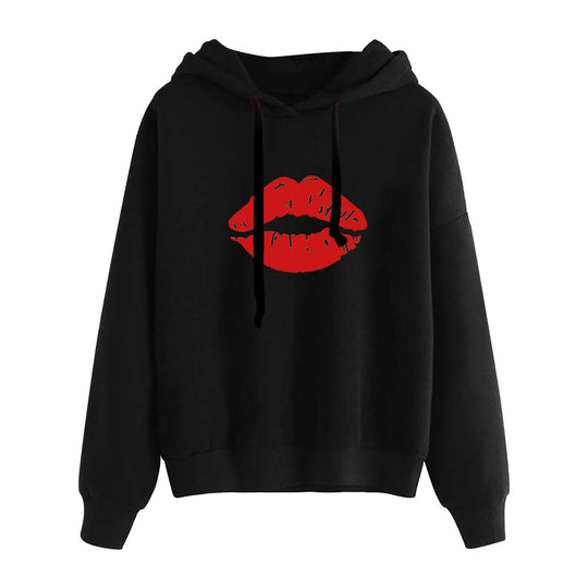 Damen nan lässiger Oversize Kapuzenpullover mit Herz‑und‑Pfotenprint, Kordelzug und gerippten Bündchen EB