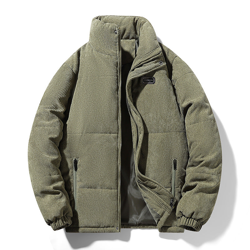 Herren gesteppte Cordjacke mit hohem Stehkragen, warmer Füllung und Reißverschlusstaschen EB