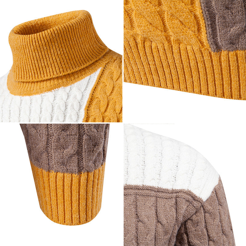 Herren nan strukturierter Rollkragenpullover mit Farbblock-Zopfstrick EB