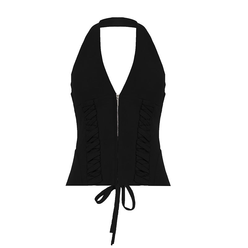 Damen-Haltertop mit raffinierten Zipp-Details und Baumwollmix EB