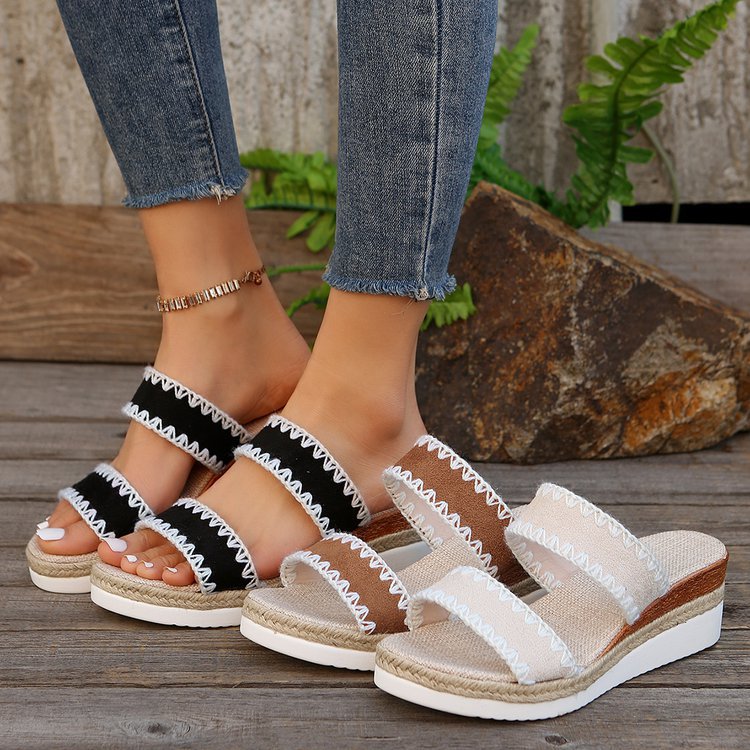 Damen modische Wedgesandalen mit exquisiten Ziernähten EB