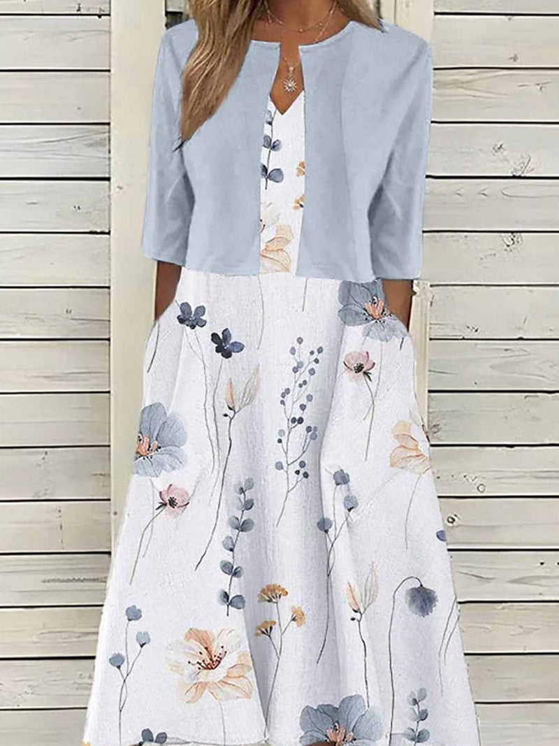 Damen Maxikleid mit floralen Akzenten und schickem Bolero Heidi-Mode