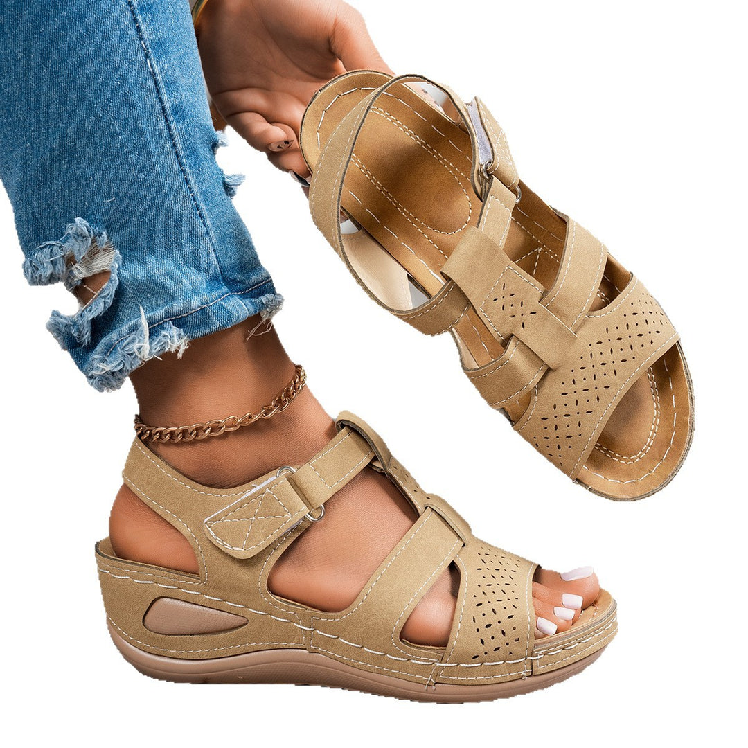Damen Komfortable Wedge-Sandalen mit atmungsaktiver Oberflächenstruktur EB