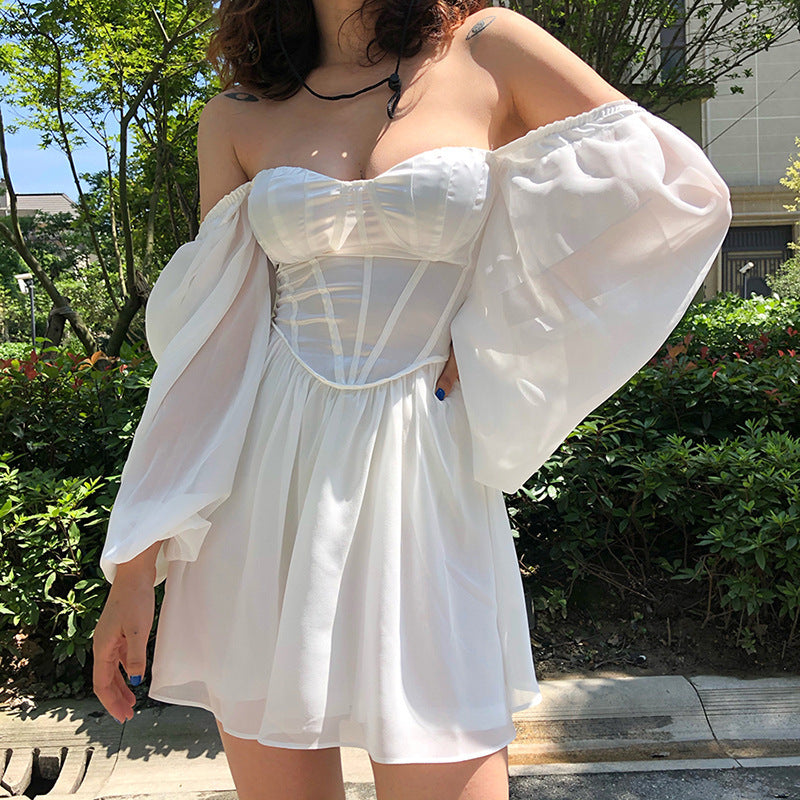 Damen Verspieltes Minikleid mit elegantem Bustier-Oberteil und voluminösen Ärmeln EB