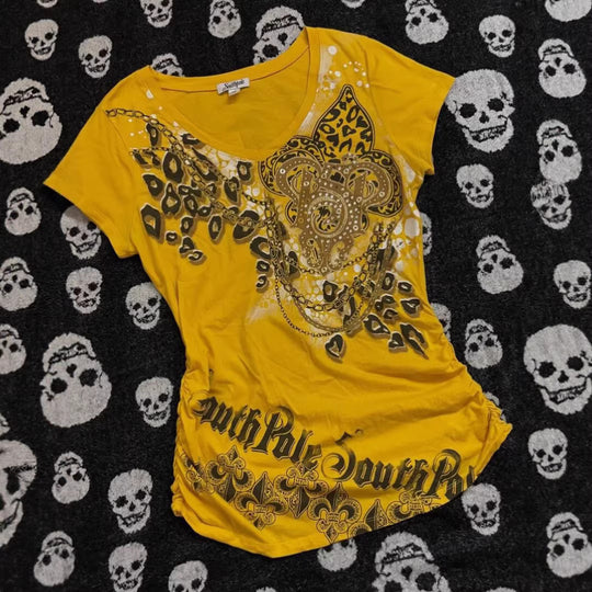 Damen T-Shirt mit dekorativem Grafikdruck und Raffung EB