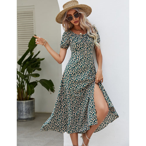 Damen Maxikleid mit verspieltem floralem Design und seitlichem Schlitz EB