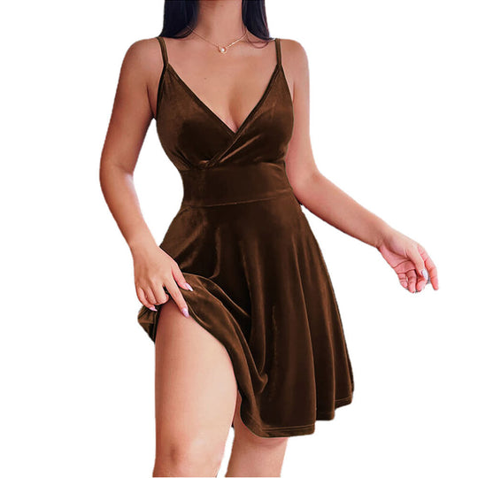 Damen edles Samtkleid im A-Linien Schnitt mit tiefem V-Ausschnitt und seitlichem Schlitz EB