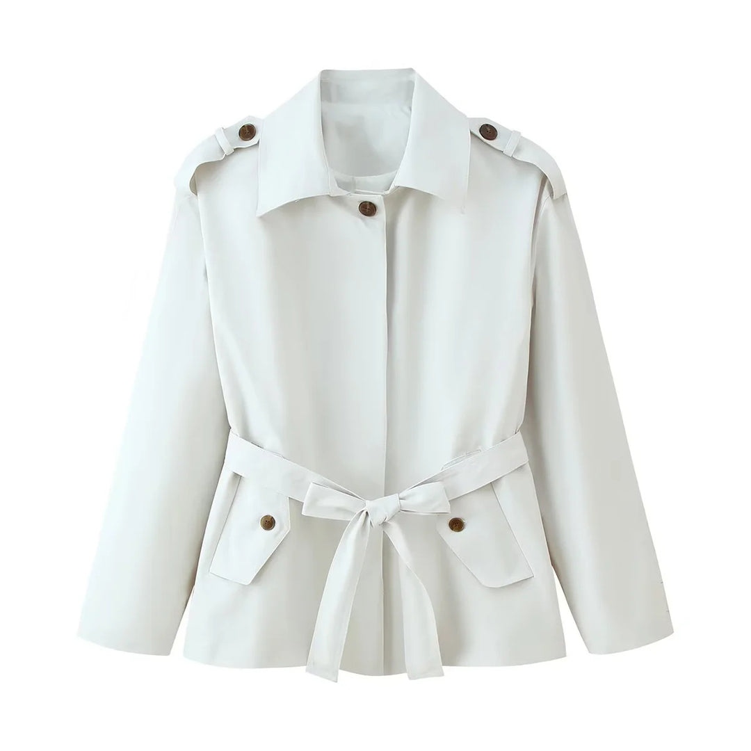 Damen elegante Trenchjacke mit dekorativem Gürtel und Taschen EB