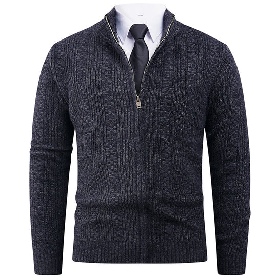 Herren Strickjacke mit modernem Reißverschluss und Zopfmuster EB