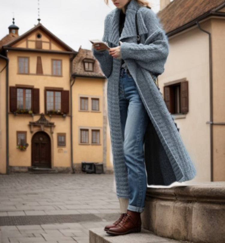 Damen Strickmantel mit strukturiertem Design und voluminösen Ärmeln EB