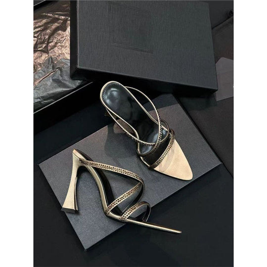 Damen elegante Absatzsandalen mit modischem Riemendesign und funkelnden Strassakzenten EB