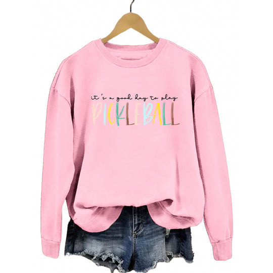 Damen lässiger Sweatshirt mit buntem Pickleball-Druck EB