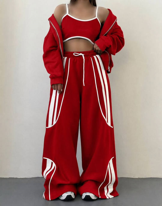 Damen Oversize Kapuzen-Sweatjacke mit Reißverschluss und weitem Trackpant-Set EB