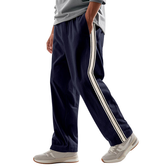 Herren Entspannte Cordoptik-Trackpants mit Seitenstreifen, Gummibund & Kordelzug EB