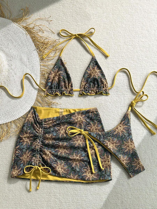 Damen Triangel-Bikini-Set mit rüschenfreien Details und Wickelrock EB
