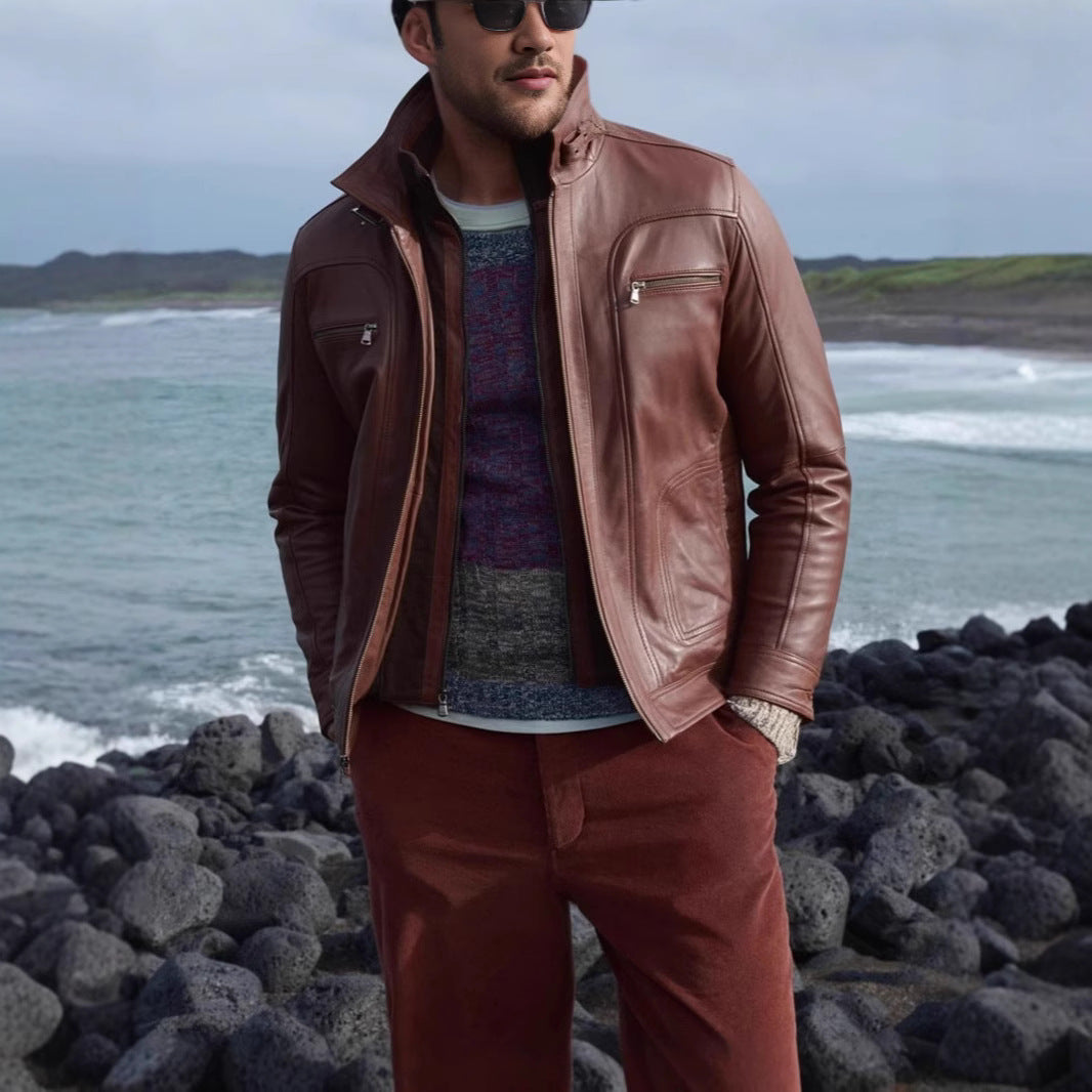 Herren lässige jacke mit modernem Stehkragen und vielseitigen Taschen EB