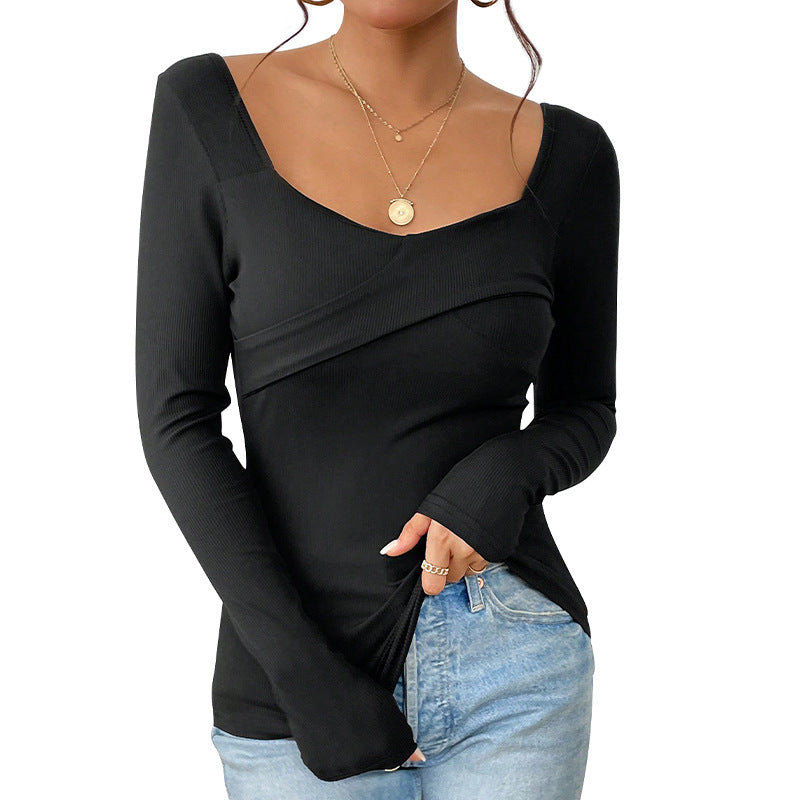 Damen Longsleeve Body mit schicker Wickeloptik und bequemen Ärmelabschlüssen EB