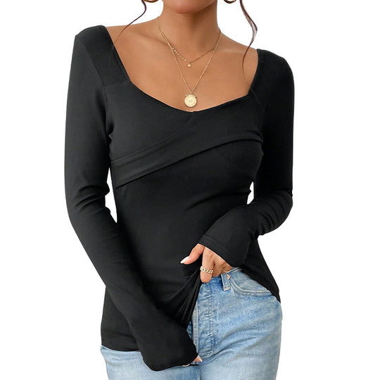 Damen Longsleeve Body mit schicker Wickeloptik und bequemen Ärmelabschlüssen EB