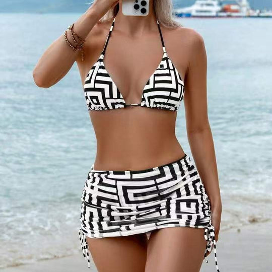 Damen Bikini-Set mit herausnehmbarem Bustier-Oberteil und verstellbarem Wickelrock EB