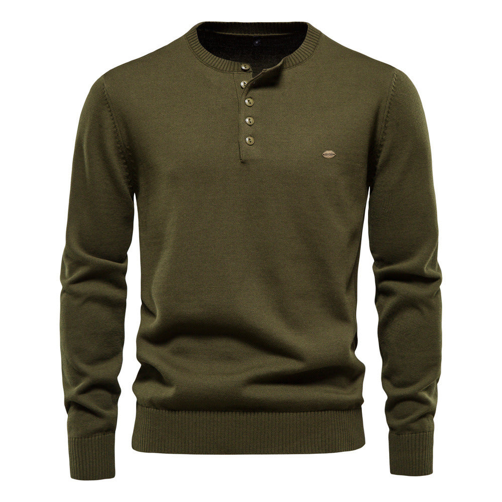 Herren Strickpullover mit modernem Henley-Ausschnitt und feiner Struktur EB