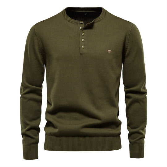 Herren Strickpullover mit modernem Henley-Ausschnitt und feiner Struktur EB