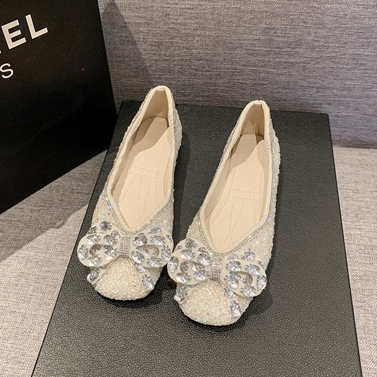 Damen Ballerinas mit funkelnden Strass-Applikationen und elegantem Schleifenakzent EB